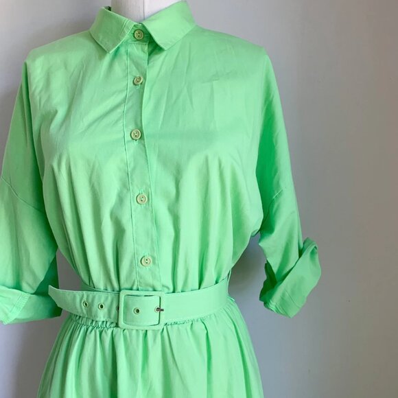 Classy Vintage Lime Green Shirt Dress Flattering, Fun, Compliments All Day! - Picture 4 of 5